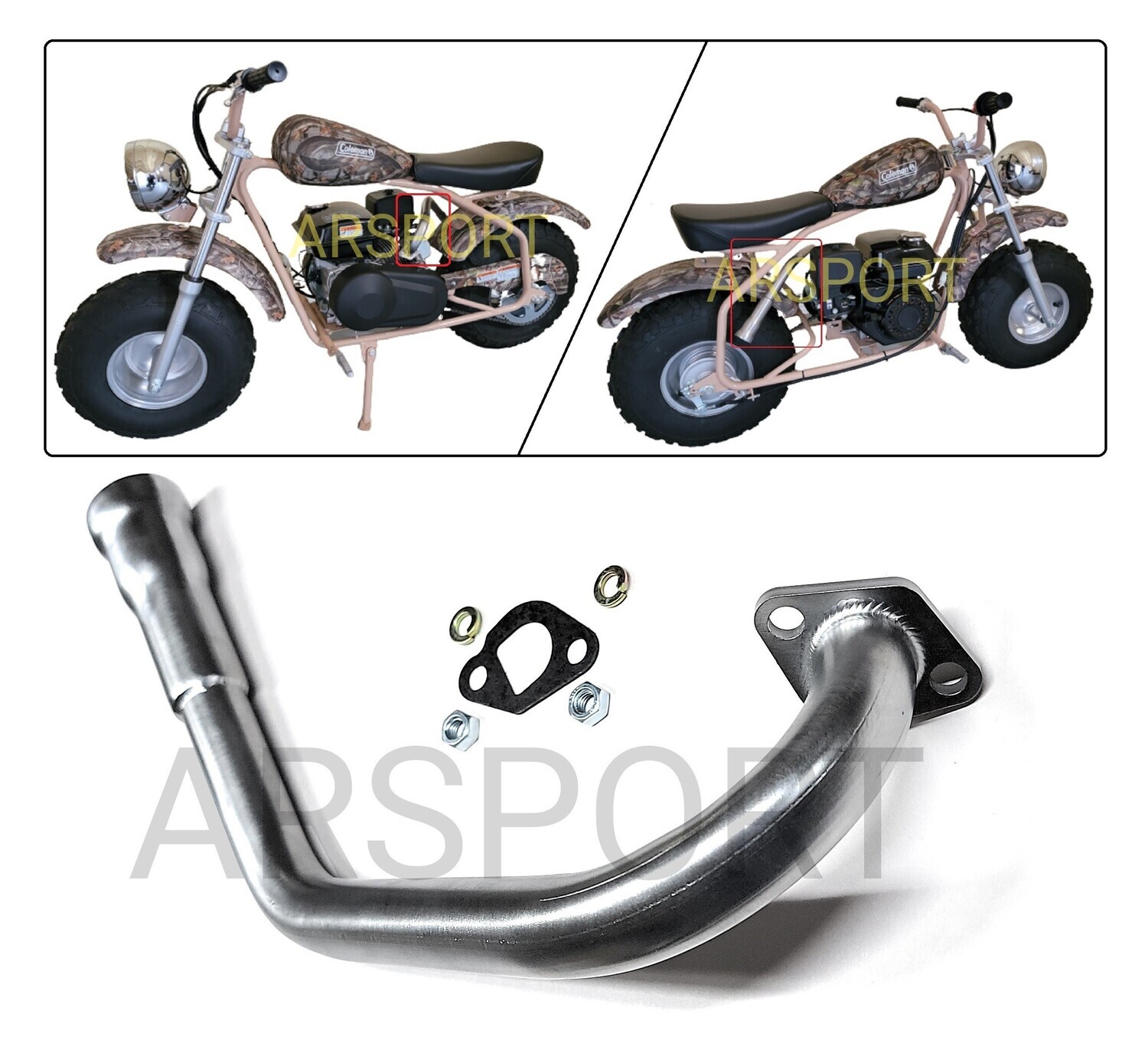 Exhaust Header 3 stage Pipe For Coleman CT200U-EX Camo 196cc 6.5HP Gas Mini Bike