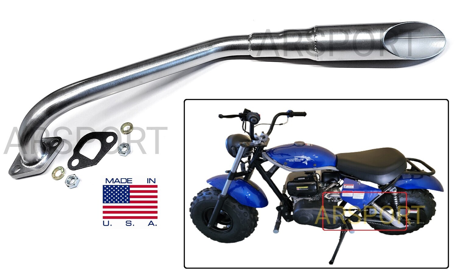 Exhaust Header pipe for TrailMaster MB200-2 / Hurricane 200X Minibike Mini Bike.