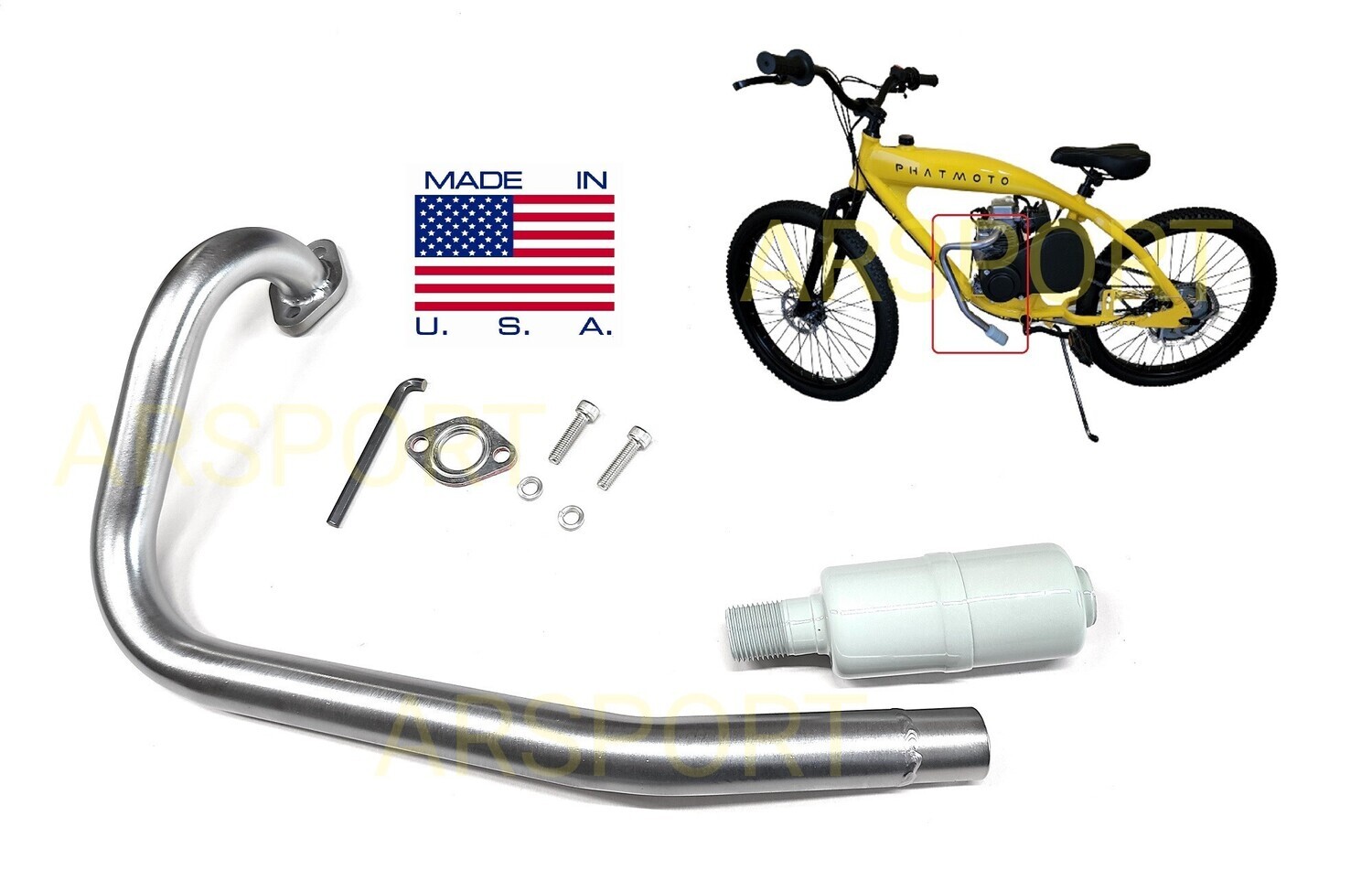 Exhaust muffler for Phatmoto Rover Motorized bicycle &amp; ALL TERRAIN Fat Tire 2022-2024
