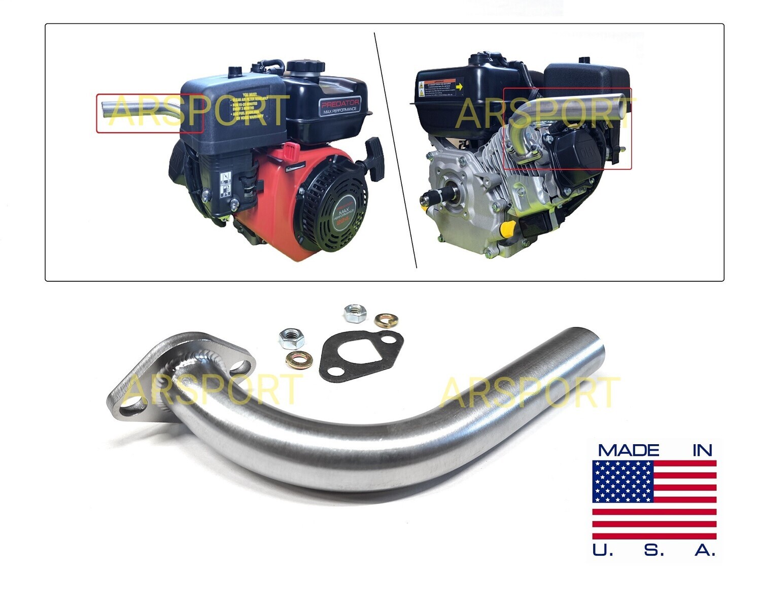 Exhaust Pipe Header For PREDATOR Max Performance 6.6 HP (224cc) OHV