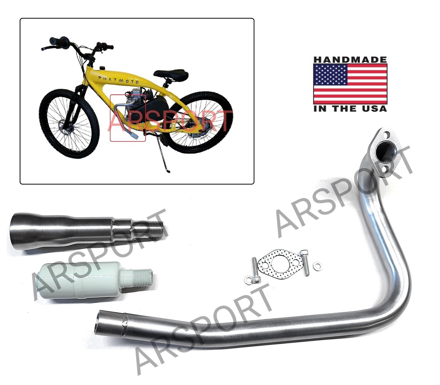 Exhaust muffler / Header Phatmoto Rover Motorized bicycle. ALL TERRAIN Fat Tire 2022-2024