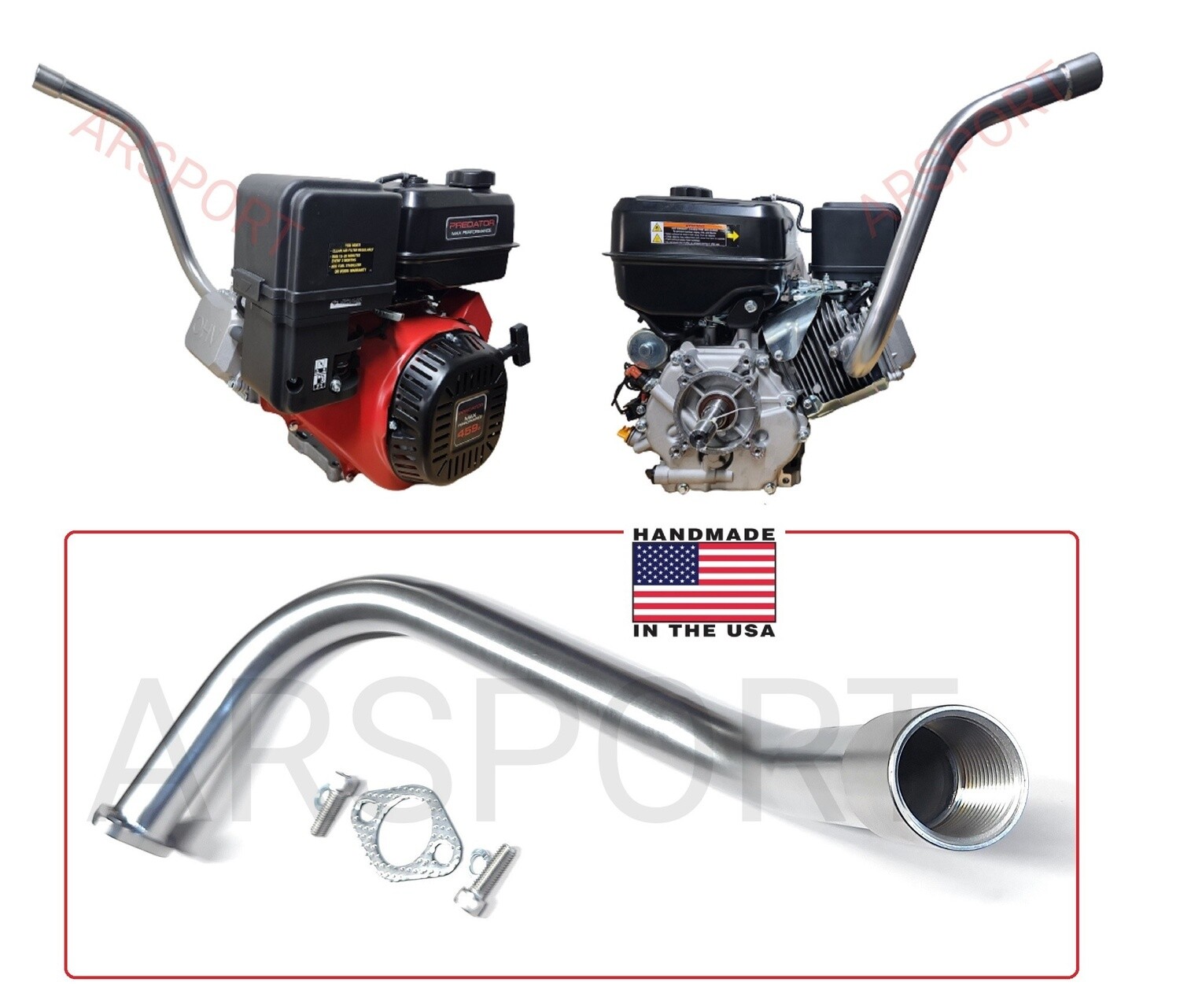 Exhaust Header pipe 1&quot; BSP female thread compatible with Predator Max 459cc, Duromax XP16HPE &amp; XP18HPE 457cc
