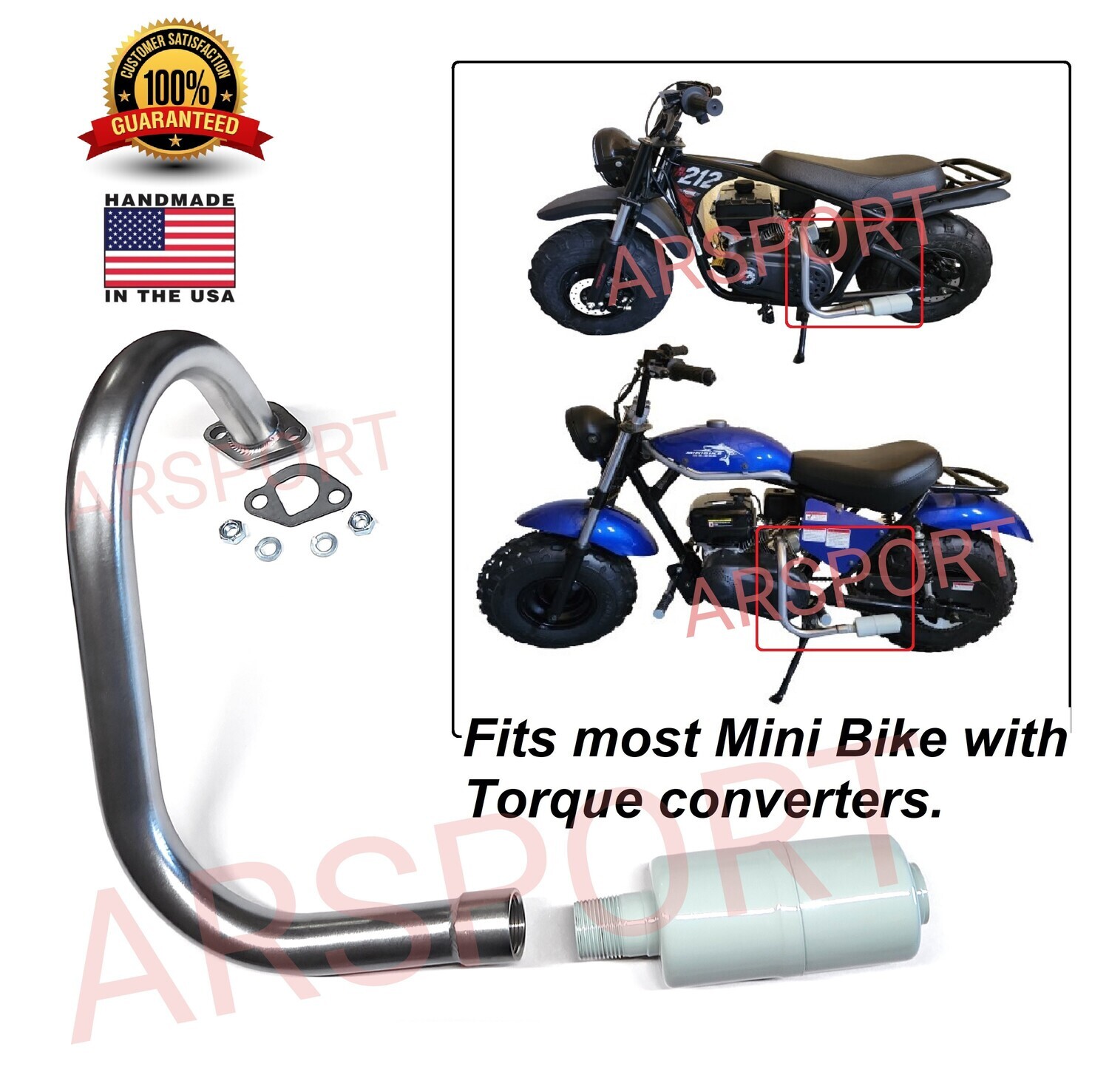 Exhaust Pipe Muffler Compatible For Most Torque Converter for minibikes.