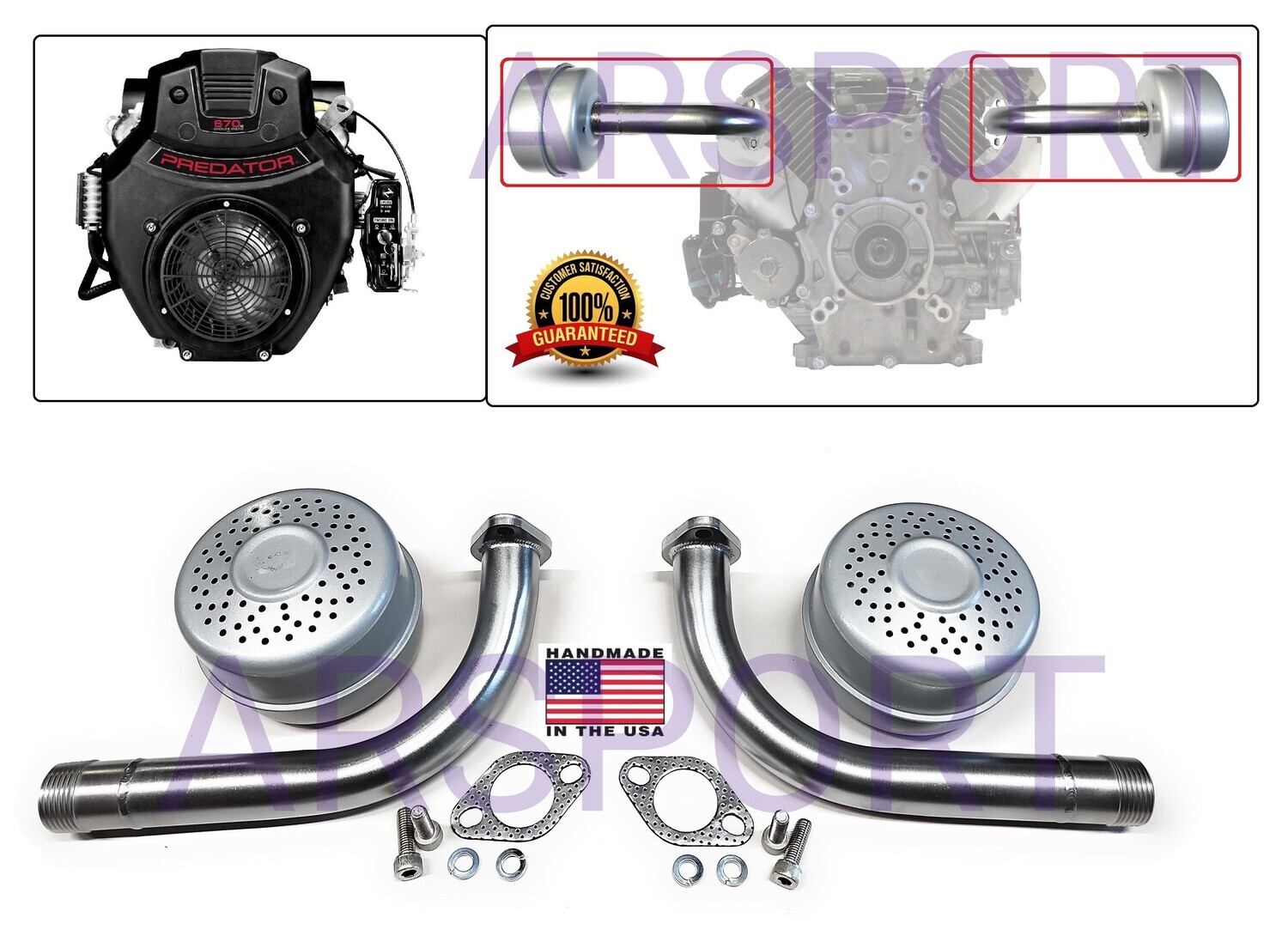 Exhaust pipes mufflers For Predator 670cc V-Twin Go Kart Mini Bike