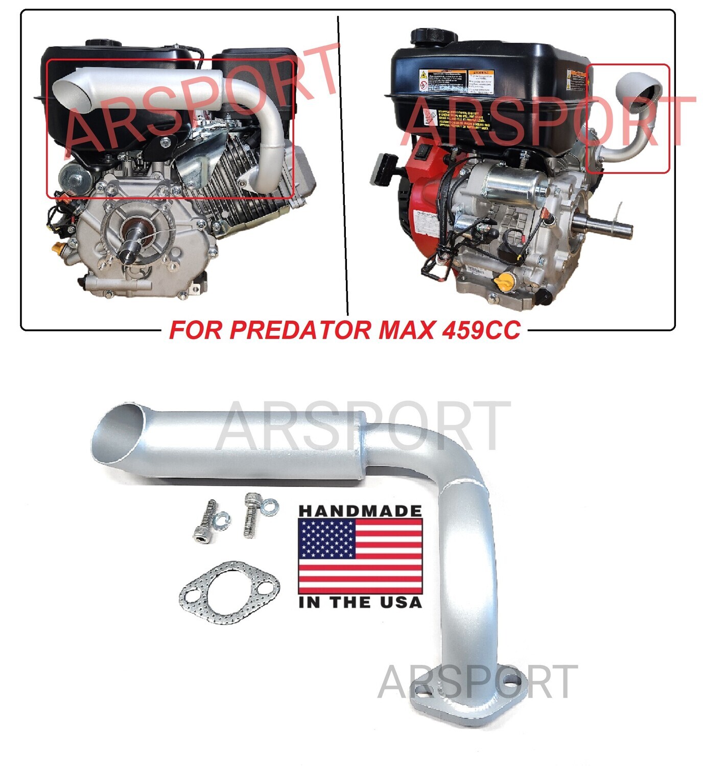 Exhaust Header pipe Compatible with Predator Max 459 Surface Drive Motor.
