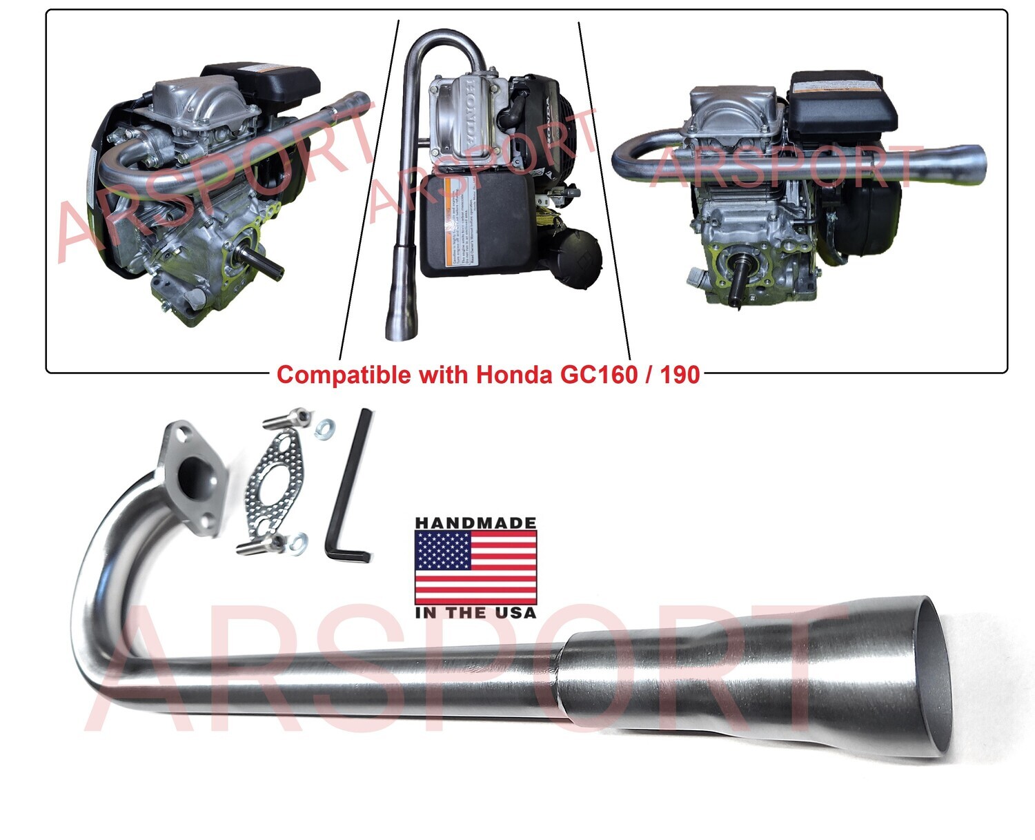 Exhaust pipe Header Compatible with Honda GC160 / GC190, Motorized bikes or minibikes!