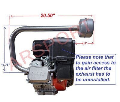 Exhaust Pipe &amp; Muffler for Max Performance 15.8 HP (459cc) above the filter.