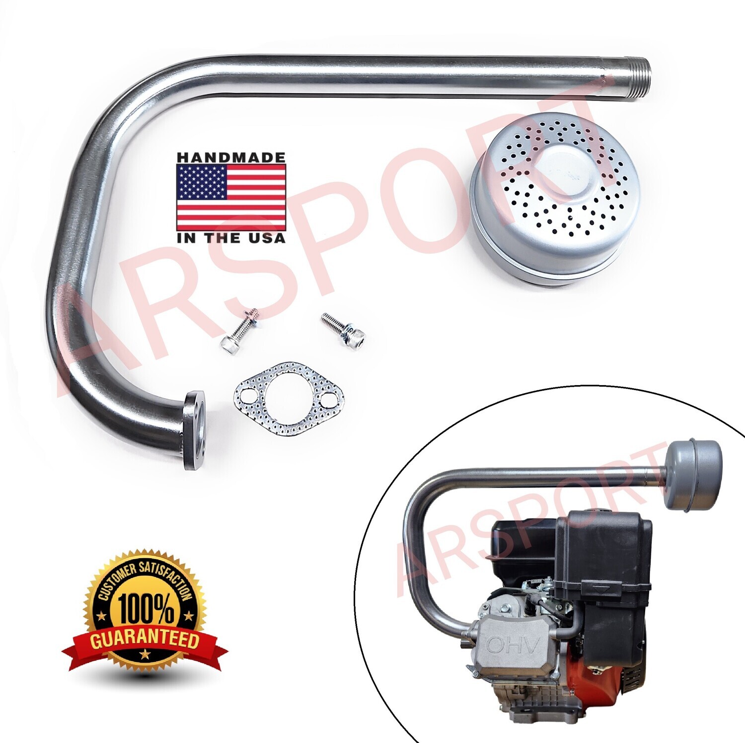 Exhaust Pipe &amp; Muffler for Max Performance 15.8 HP (459cc) above the filter.