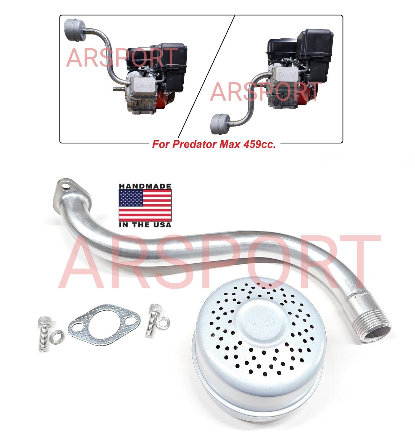 Exhaust muffler for mud Boat / Surface drive for Predator Max 459cc, USA made!