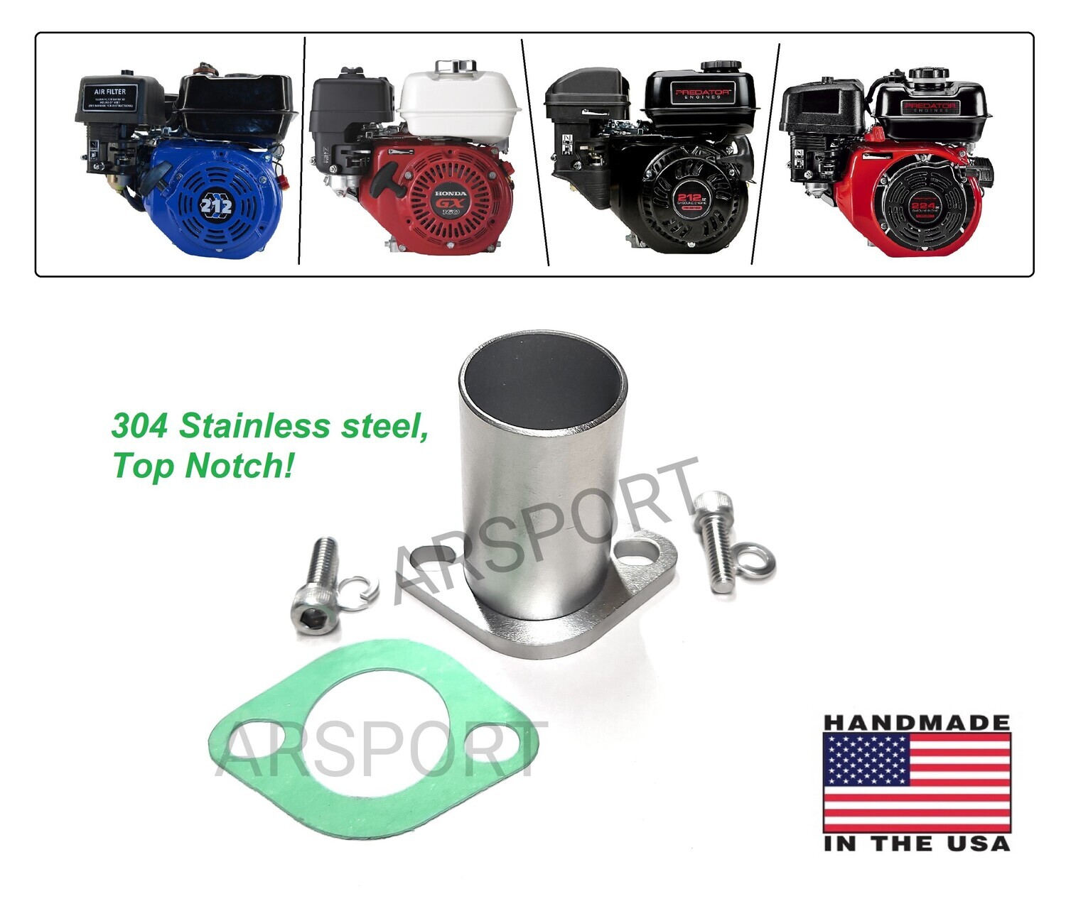 Intake Manifold Adapter for Predator 212/ 224, Honda 160/200 Stainless steel 304