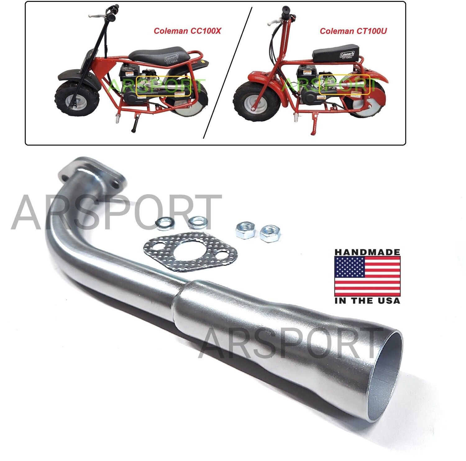 Exhaust Header for Coleman CT100U or Coleman CC100X Mini bike only.