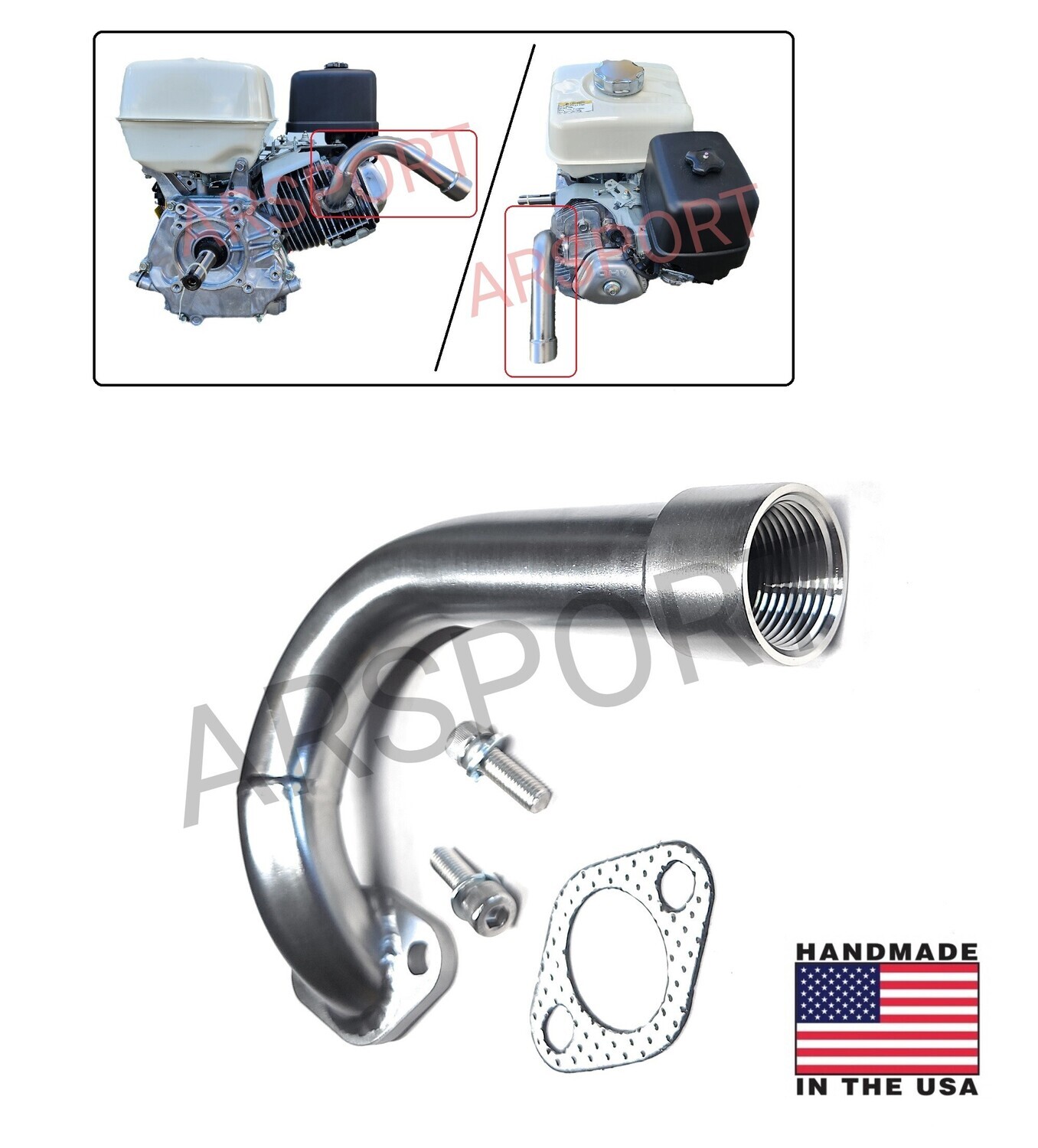 Low Exhaust Pipe 1&quot; female thread for: Predator 301cc, Predator 420cc, GX 240, GX270, GX390