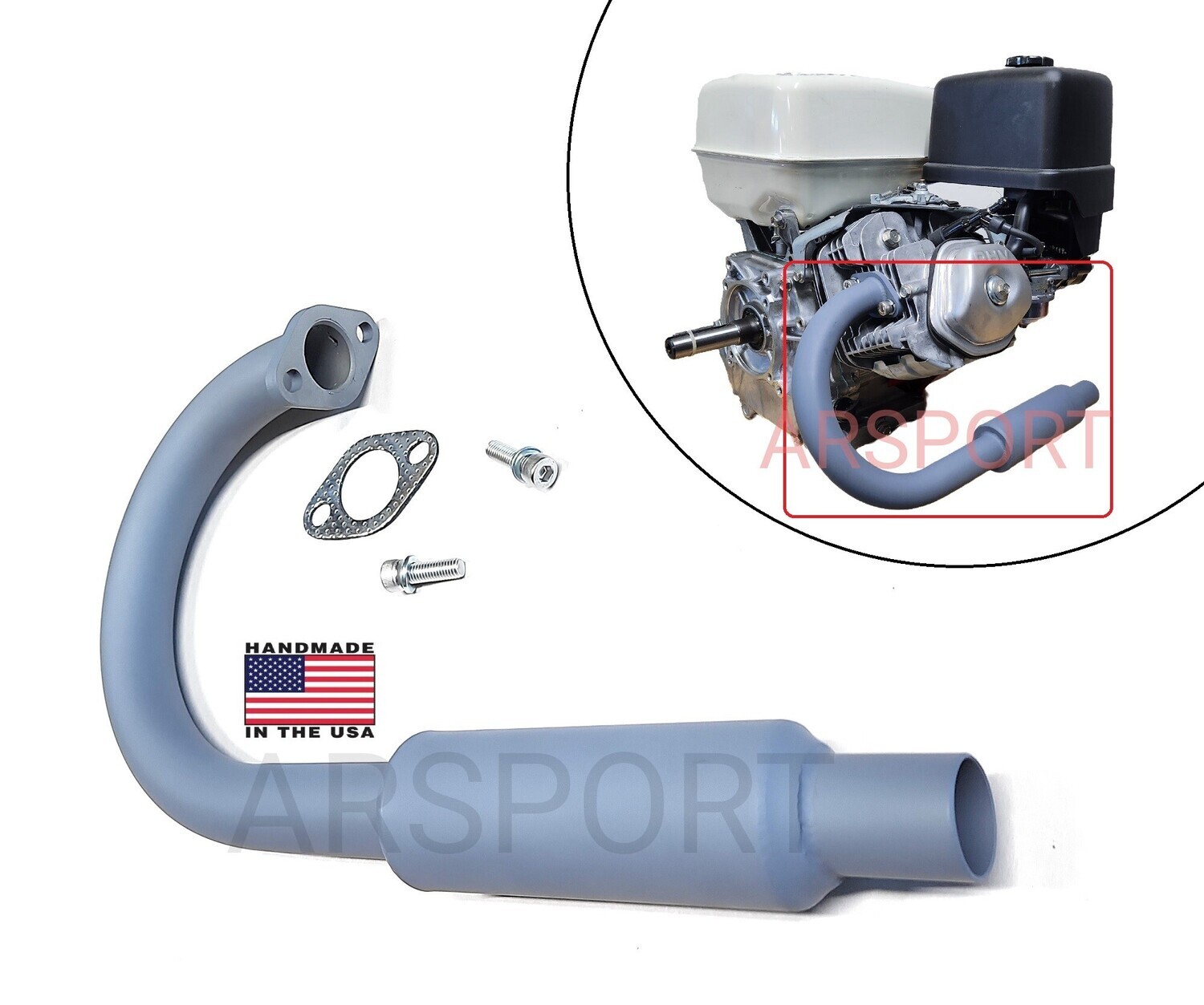 Exhaust &amp; Muffler pipe for: Predator Max 459cc &amp; Predator 301, 420. Honda GX240, 270, 390