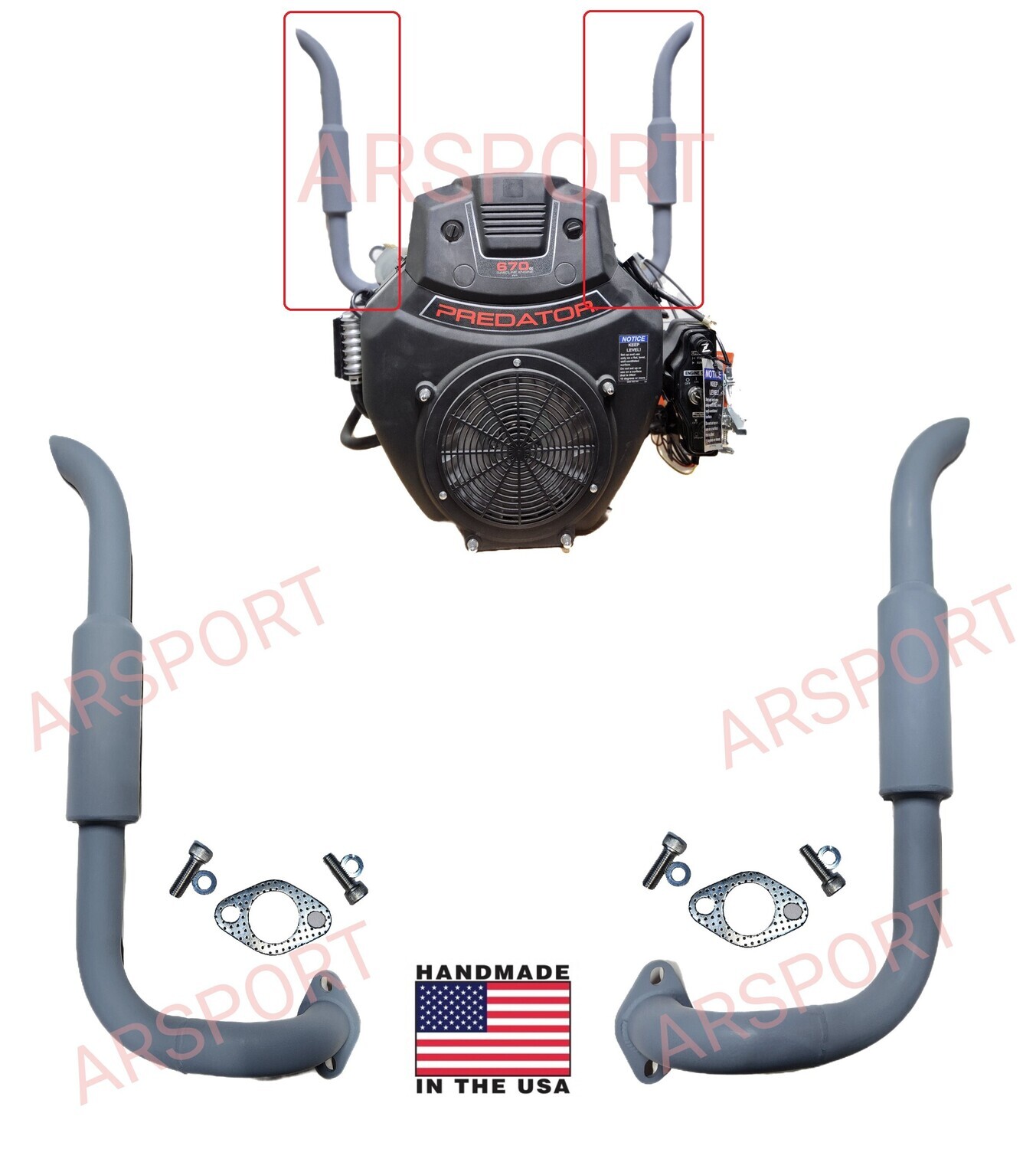 Exhaust pipes mufflers For Predator 670cc V-Twin, Small tractors Exhaust.