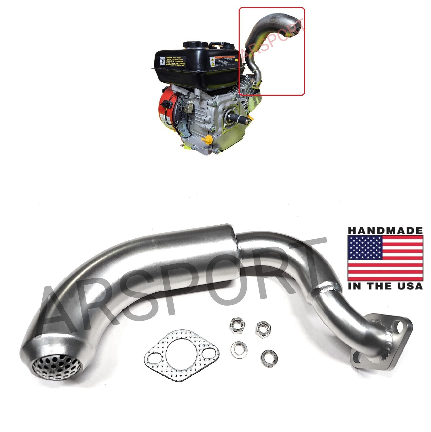 Stainless Muffler for Surface drive mud motor for Honda GX160 &amp; GX200, Predator 212, Predator 224cc