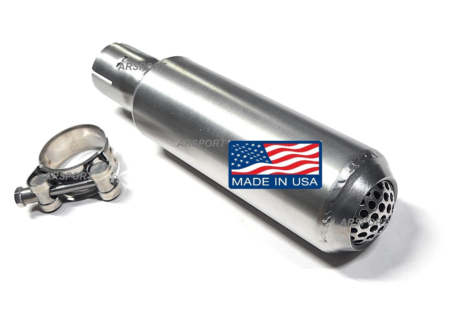 Slip-On 1.25&quot; ID Exhauts Muffler 304 Stainless spark arrester, SS Clamp.