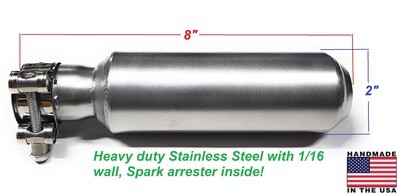 Slip-On 1.25" ID Exhauts Muffler 304 Stainless spark arrester, SS Clamp.