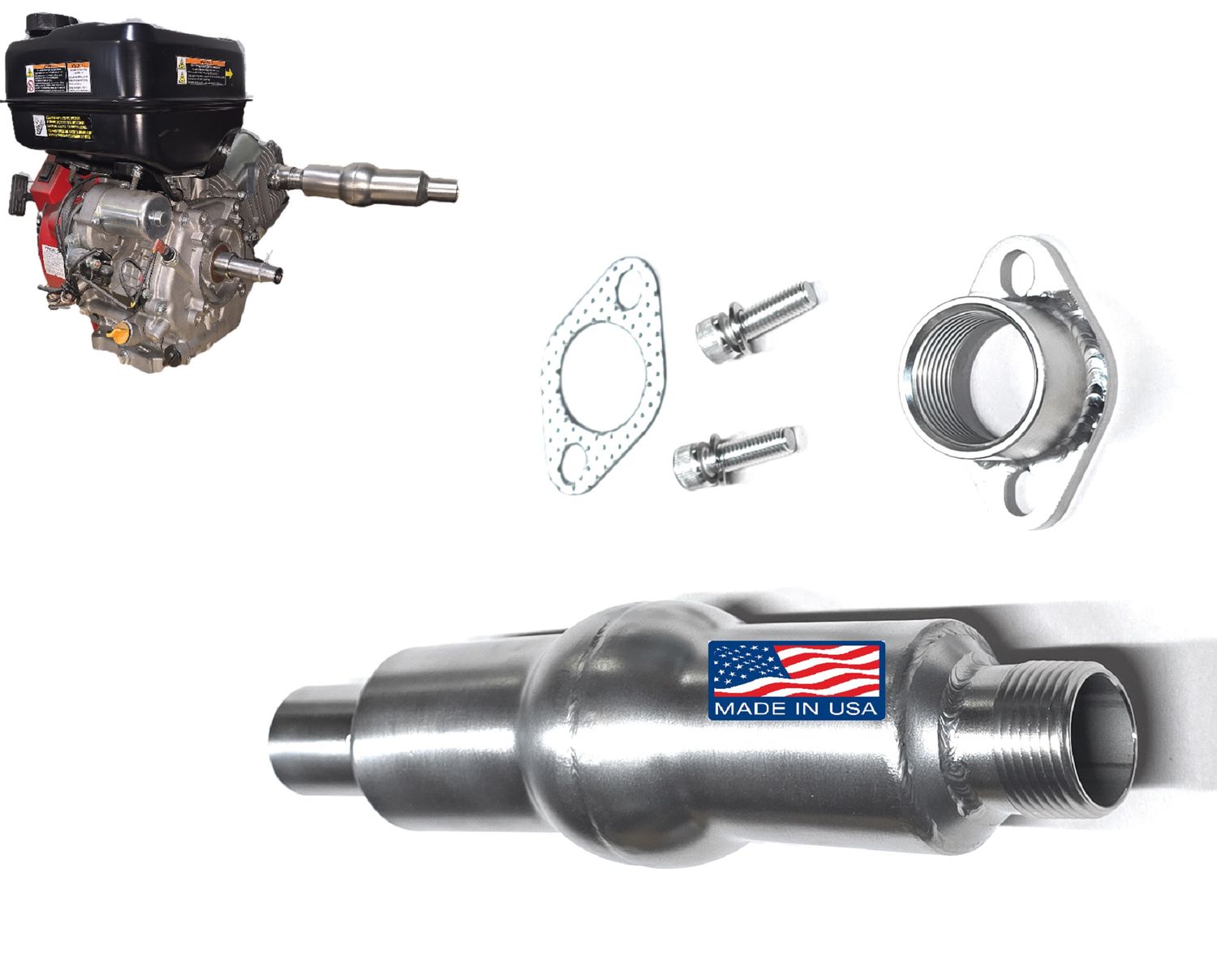 1&quot; NPT Thread Super Muffler 304 Stainless Steel for Predator 301, 420, 459, 670. GX240, GX270, GX390 Compatible with Exhaust Flex tubig, Generators, Mud motors, Surface-drive motors.