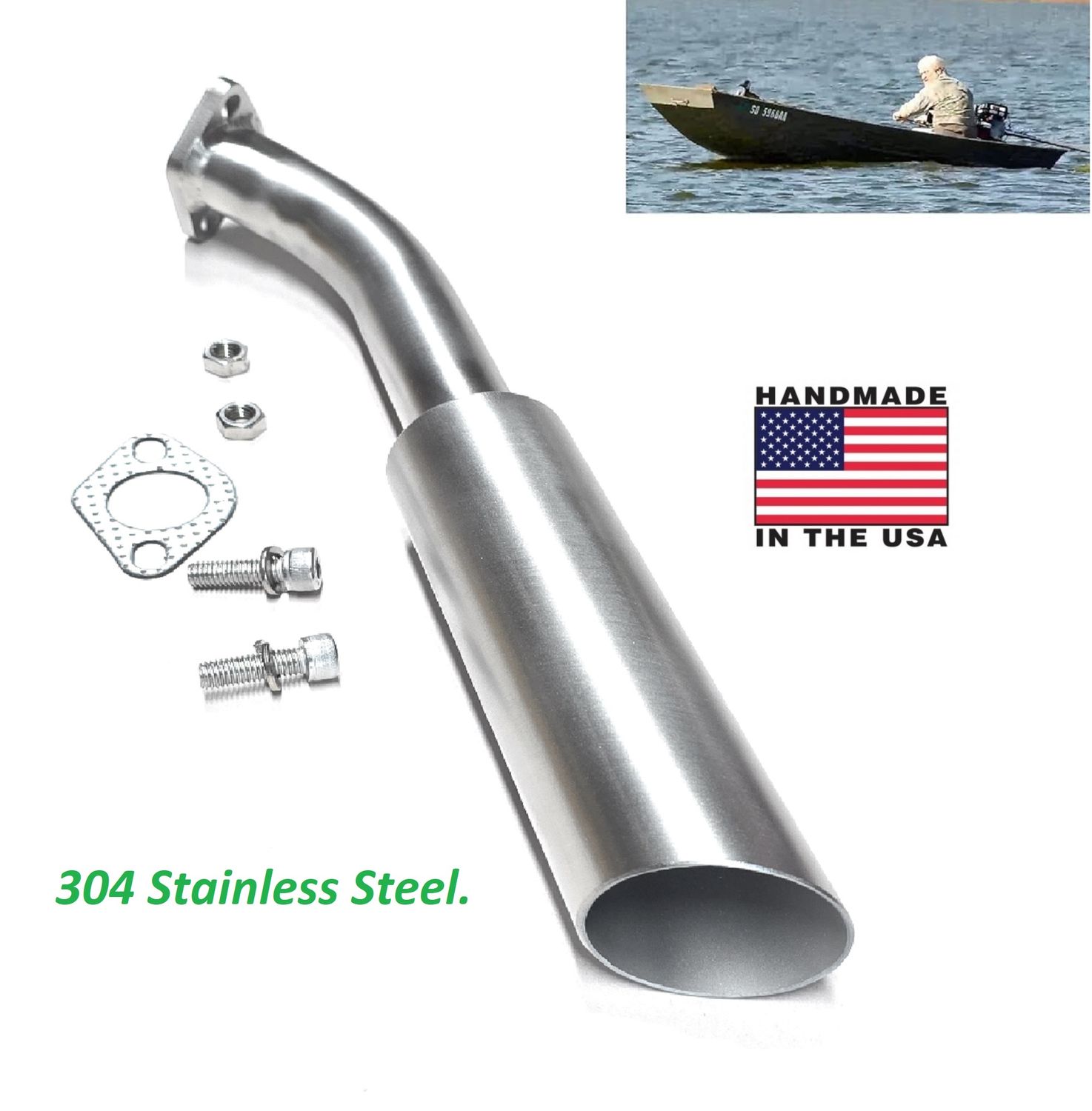 Stainless Header for: Mud Motor, Honda GX160 &amp; GX200, Predator Hemi 212cc or non hemi.
