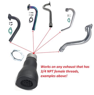 Small sound reducer, black back pressure exhaust tip with 3/4 NPT thread. USA
