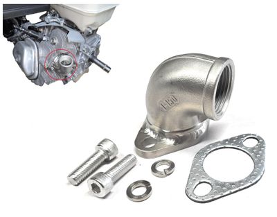 Stainless steel elbow upwards 1&quot; NPT thread for exhaust port : Predator 301, 420. Honda GX 240, 270, 390.