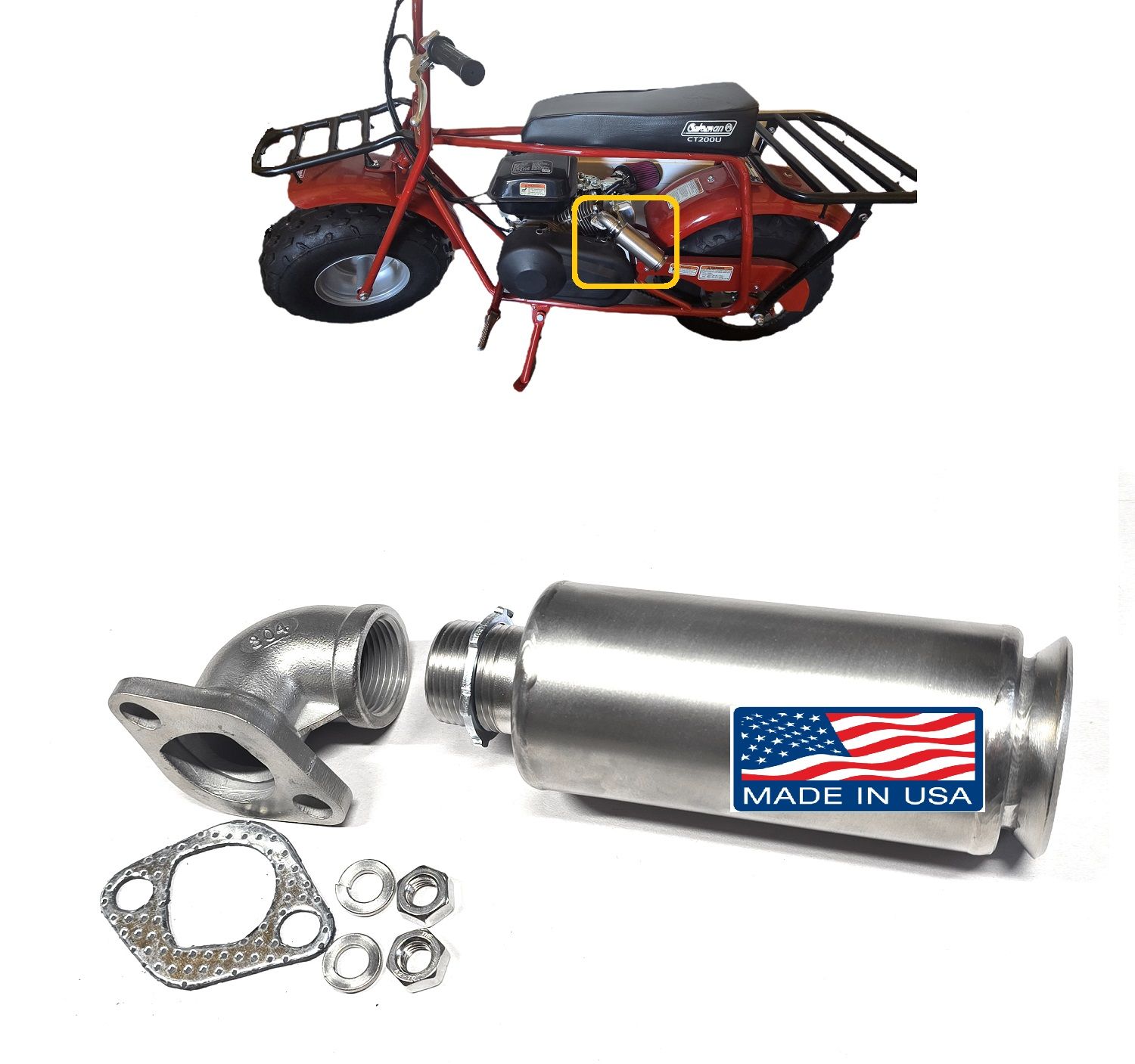 Stainless Steel Short Muffler for CT200U, BT200X, Warrior 200, CT200U-EX Predator 224