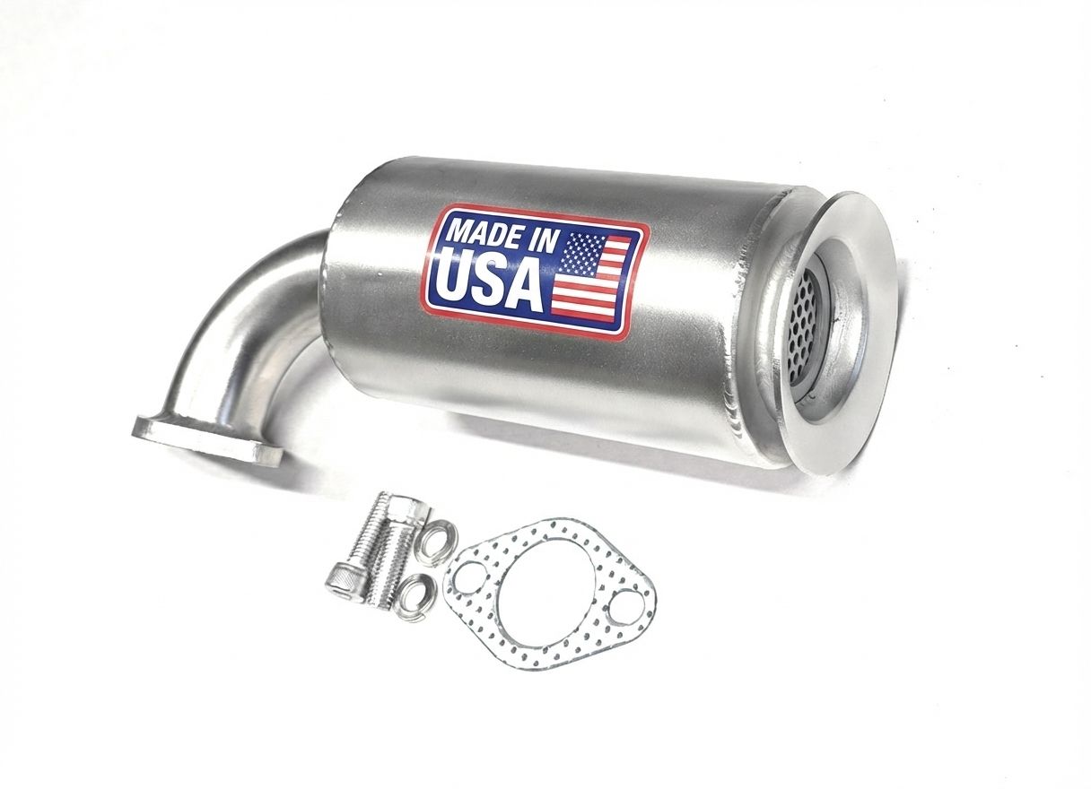 3" fat low &amp; short Stainless steel heavy duty Muffler Spark arrestor inside, Predator 420, Predator 459, GX240, GX270, GX390, Generator, gokars, minibike muffler replacement.