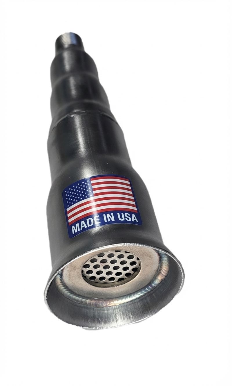 Heavy-Duty Trumpet-Style Exhaust Muffler with Internal Baffle &amp; Mesh – Mild Steel – 1/2" NPT Thread – Fits 2–5 HP