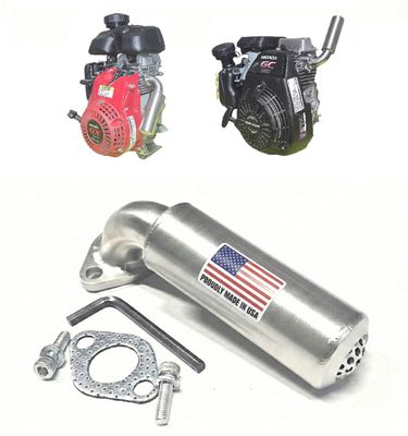 Short Low-Profile Stainless Steel Muffler for GC160/GC190 &amp; GX100 Engines – Heavy Duty, Made in USA