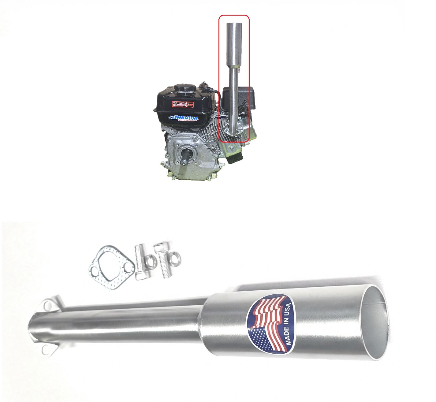 🔥 304 Stainless Steel Header Exhaust – 12 O’Clock Exit – Honda Clone GX160 GX200 Predator 212 224 – Made in USA 🇺🇸