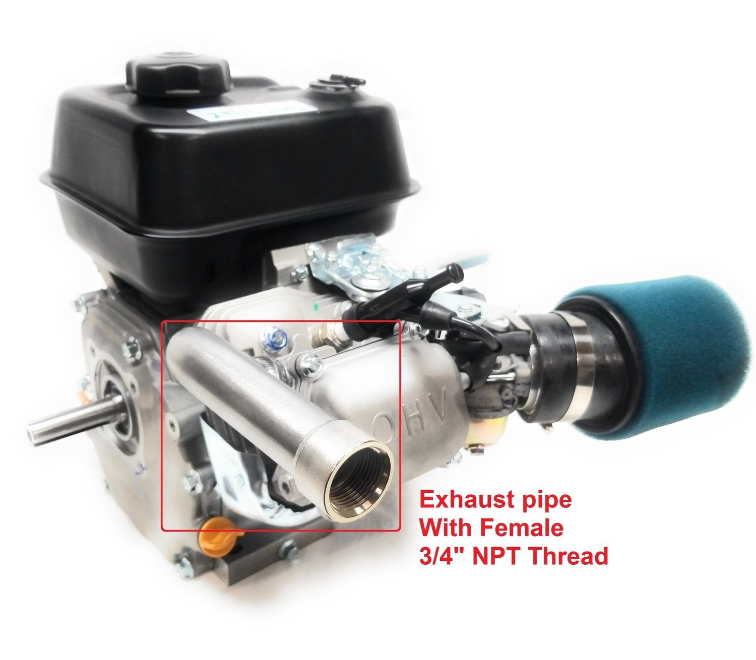 Predator 212cc Harbor Freight exhaust pipe, 3/4&quot; NPT Female Thread.