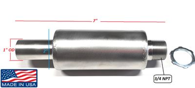 304 Stainless Steel Heavy Duty Muffler 3/4" NPT – For 6-12 HP Small Engines – Connects to 1" ID Exhaust Flex Tubing – Must Have 3/4" Female Thread to Connect