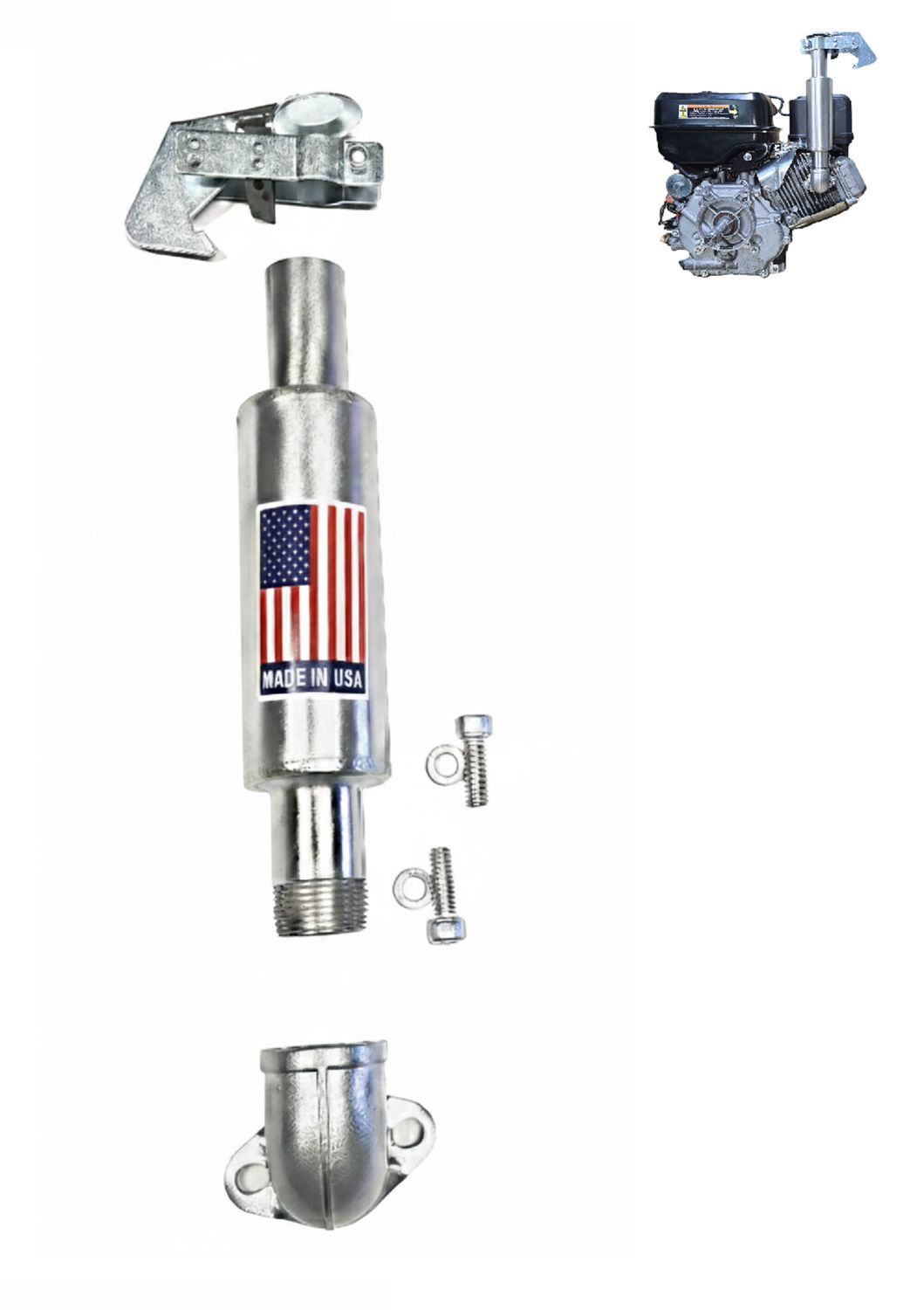 Heavy-Duty 304 Stainless Steel Erect Exhaust Muffler w/ Rain Cap – Made in USA – Predator Max 459cc ONLY