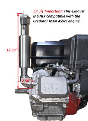 Heavy-Duty 304 Stainless Steel Erect Exhaust Muffler w/ Rain Cap – Made in USA – Predator Max 459cc ONLY