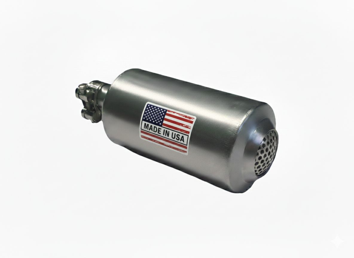 Slip-On Muffler for 1" Pipe – Fits 10–18HP Engines – 3" OD Body, 8" Length – Stainless Steel TIG Welded – Built-in Spark Arrestor – Made in USA