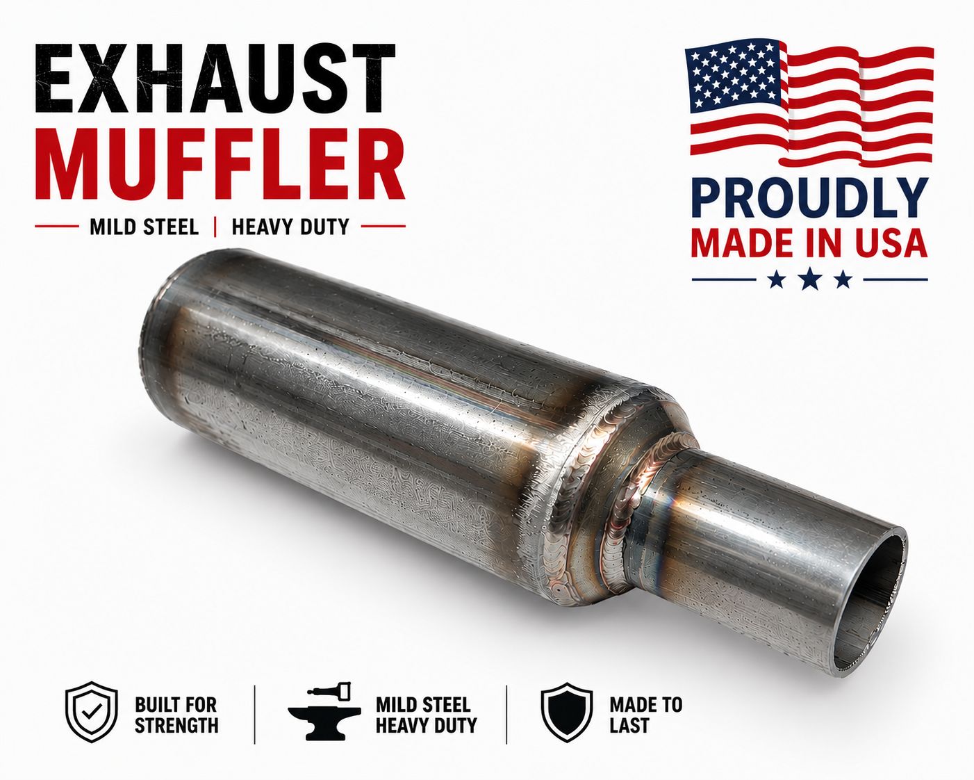 🇺🇸 Heavy Duty Exhaust Muffler Mild Steel 10-18 HP Weld-On Baffled Universal