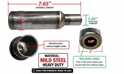 🇺🇸 Heavy Duty Exhaust Muffler Mild Steel 10-18 HP Weld-On Baffled Universal