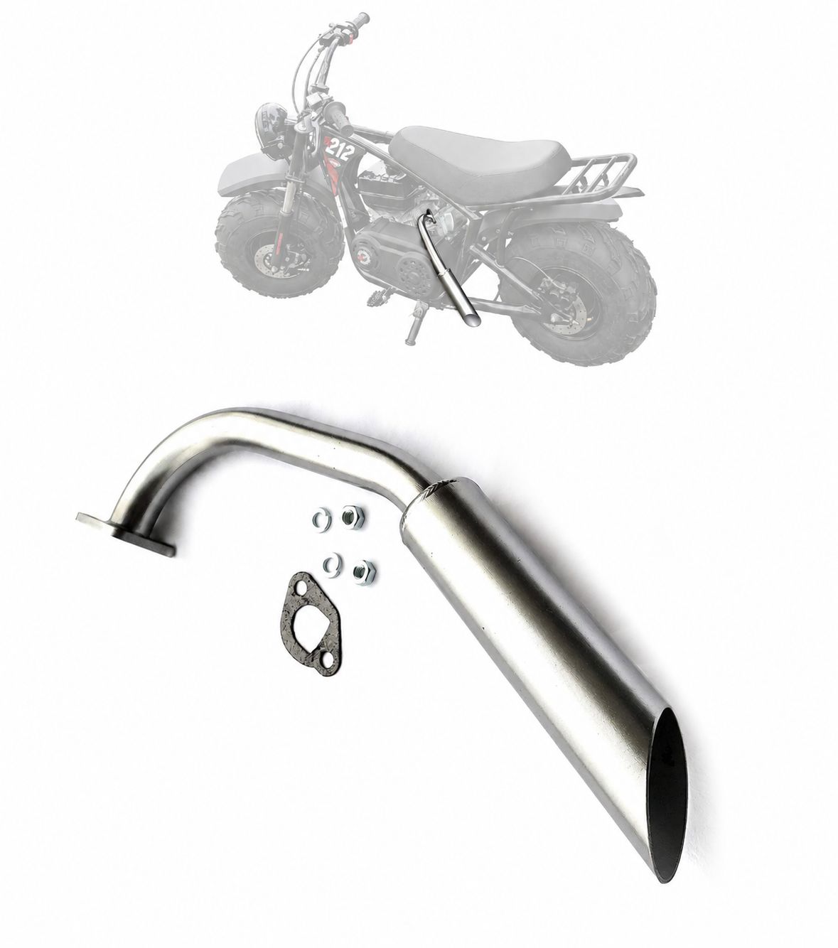 Exhaust Header for: Mega Moto 212cc, Coleman RB200, Coleman RT200, Coleman B200C, Coleman B200R Gas Powered Mini Bike.