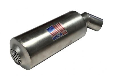 304 Stainless Steel Exhaust Muffler, 1.5 in OD Inlet, Requires 1.5 in ID Flex Tubing, Spark Arrestor, 12-22 HP