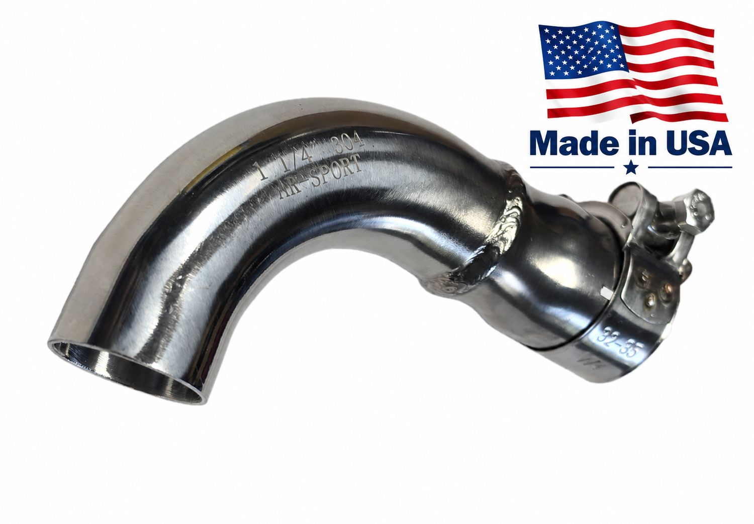 SS304 Stainless Steel Slip-On Exhaust Elbow Extension for Exact 1.25" OD Pipe – Universal Clamp-On Exhaust Redirector – Made in USA