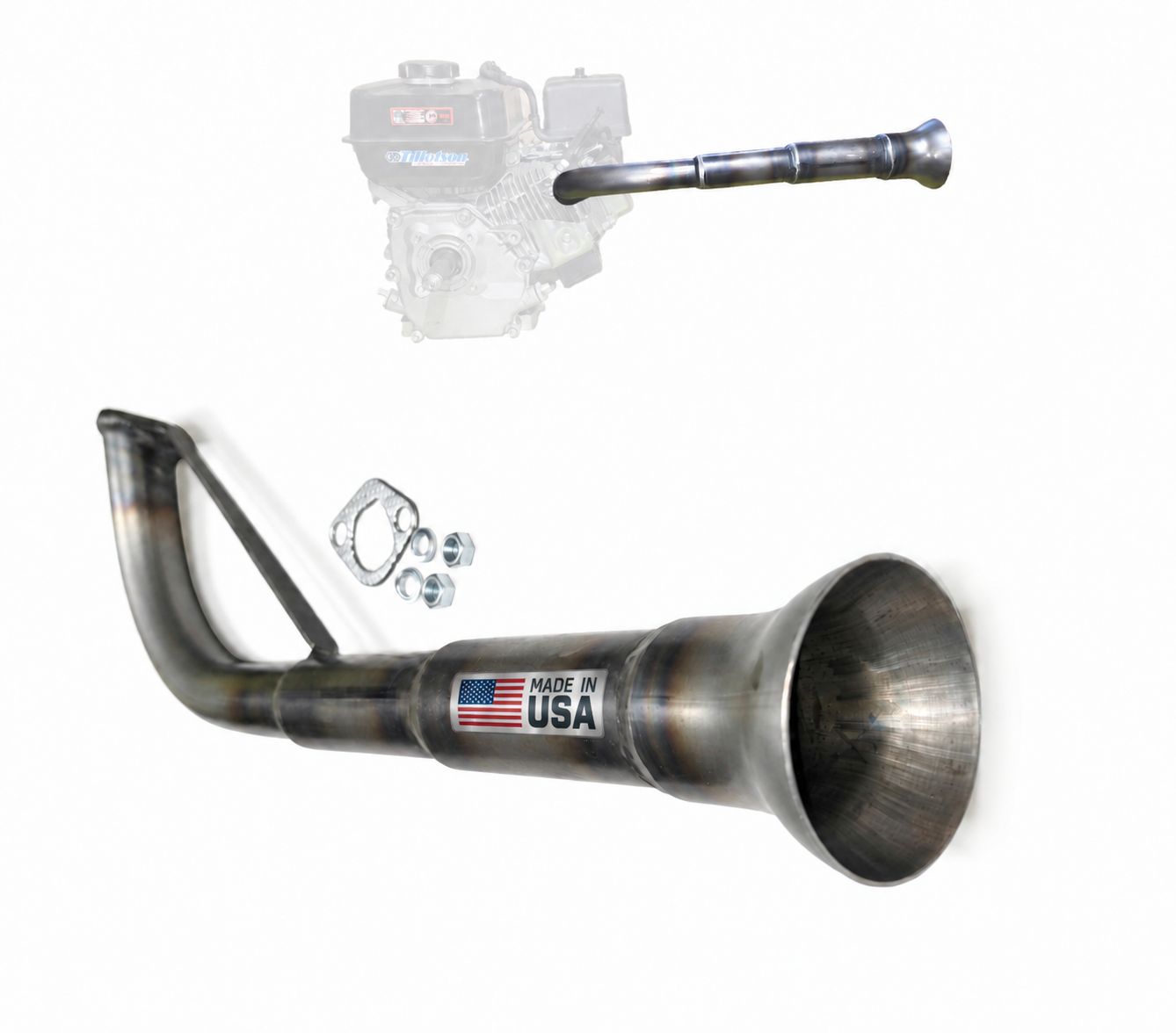 Predator 212 224 GX160 GX200 Tillotson 18" Trumpet Megaphone Exhaust Header