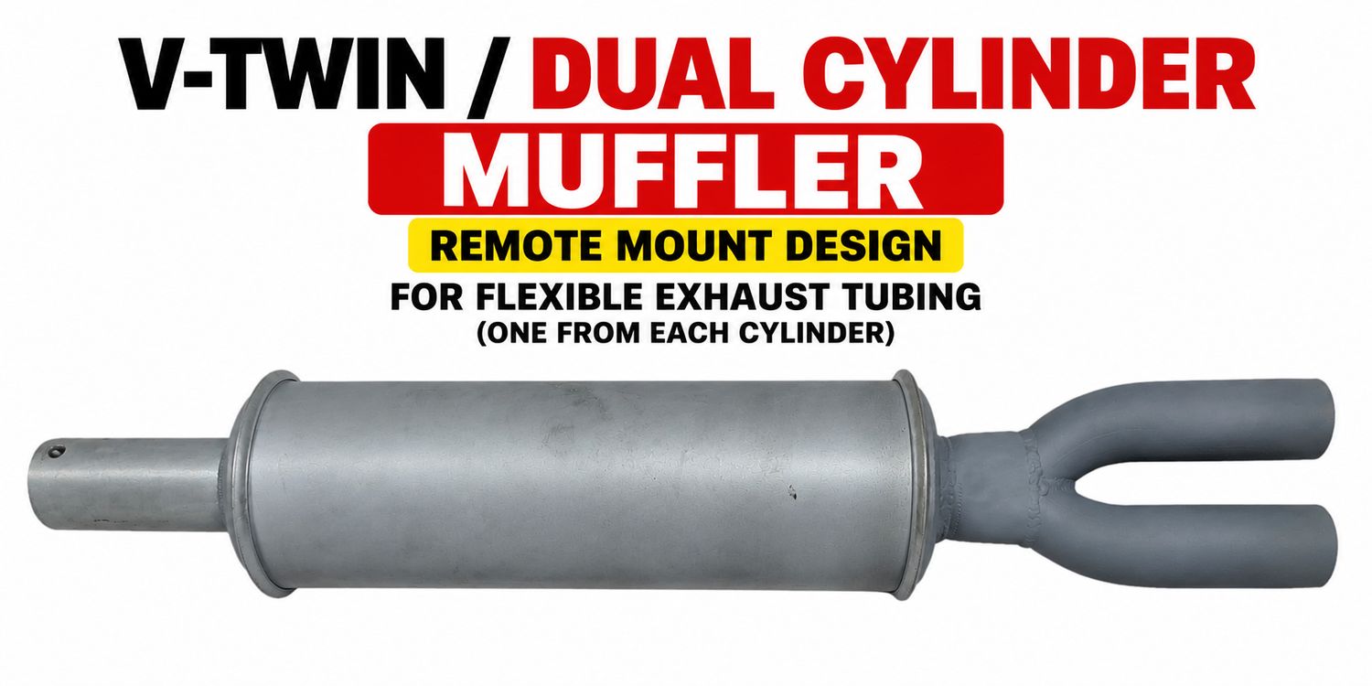 Universal V-Twin Dual Cylinder Exhaust Muffler – Remote Mount with Flex Tubing – Predator 670 &amp; More