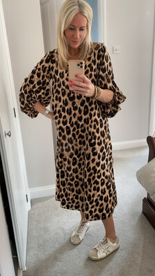 Leopard Billowy Midi Dress One Size