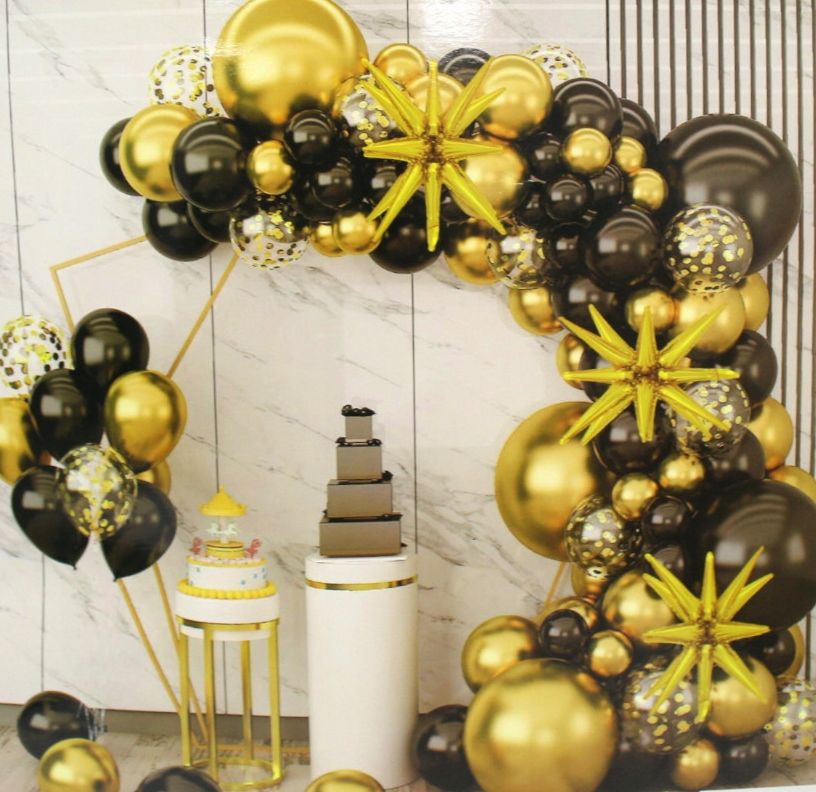 Girlanda Balonowa Czarno Złota + Gwiazdy