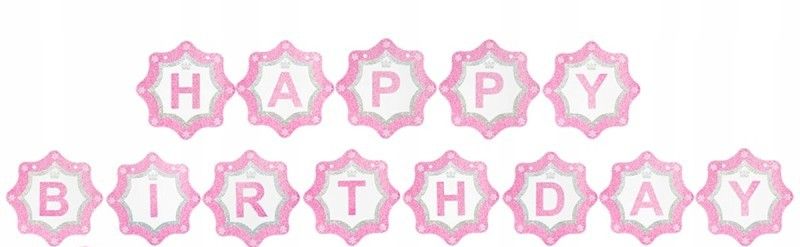 Baner na Urodziny dla Dziewczynki Różowy Brokatowy Napis Happy Birthday
