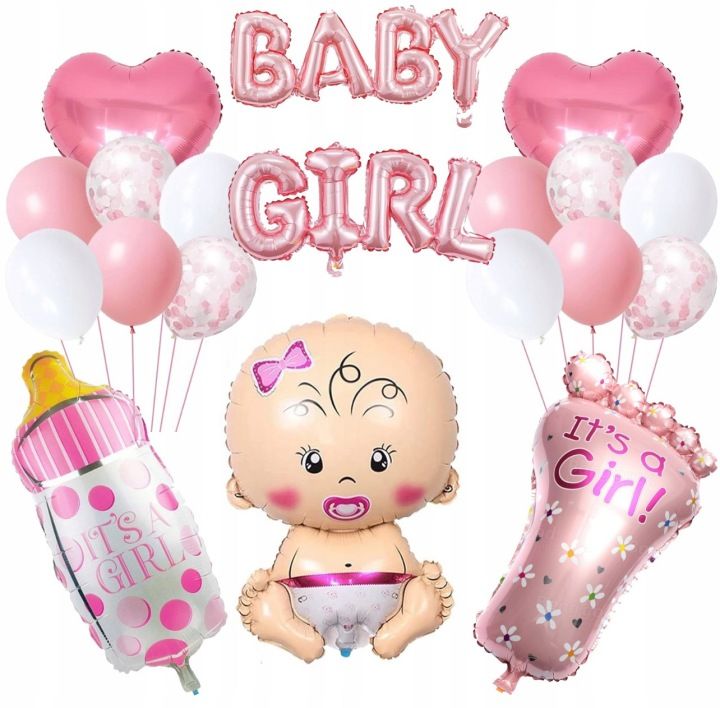 Zestaw Balonów BABY GIRL Baby Shower Dziewczynka 24szt