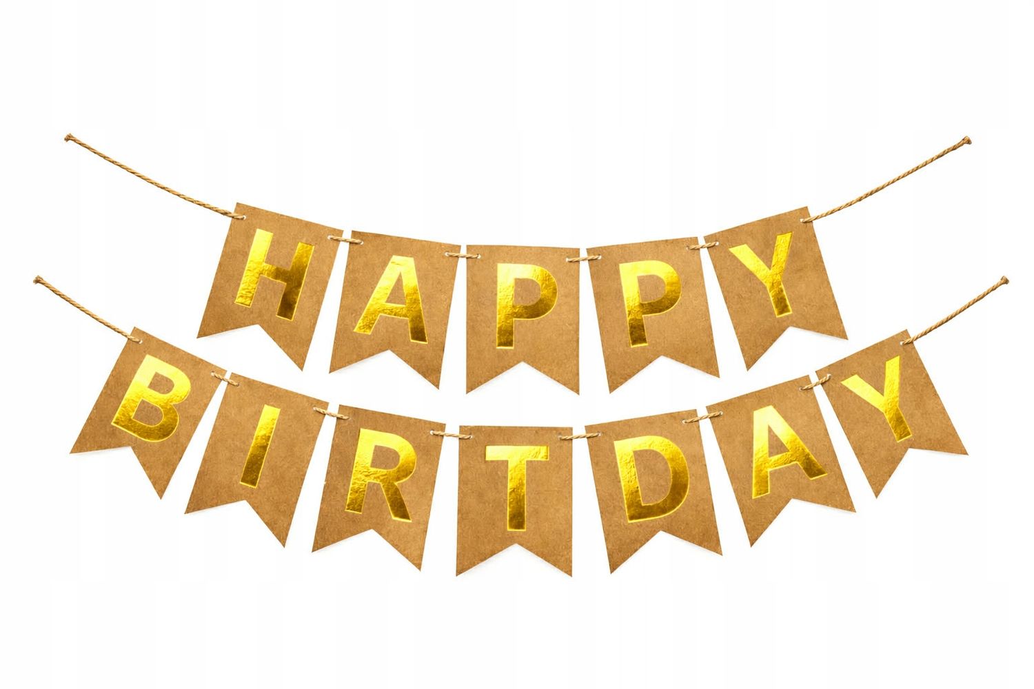 Baner HAPPY BIRTHDAY Kraft Eko Złoty Napis Boho