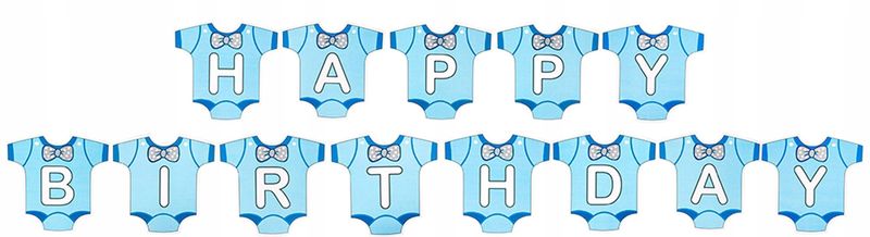 UROCZY BANER URODZINOWY "HAPPY BIRTHDAY" – NIEBIESKIE BODY Z MUSZKĄ