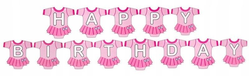 Baner Girlanda BODY SUKIENKA Happy Birthday Różowa Roczek