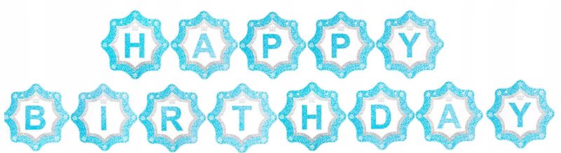 Baner HAPPY BIRTHDAY Niebieski Brokat Śnieżynki Zima Urodziny